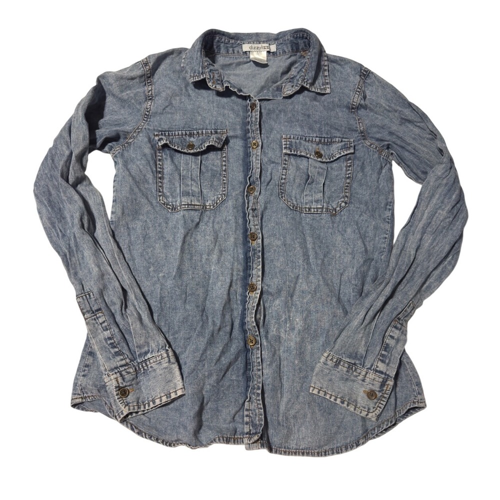 Dizzylizzy Women's Denim Shirt Button Down Long Sleeve Blue Jean